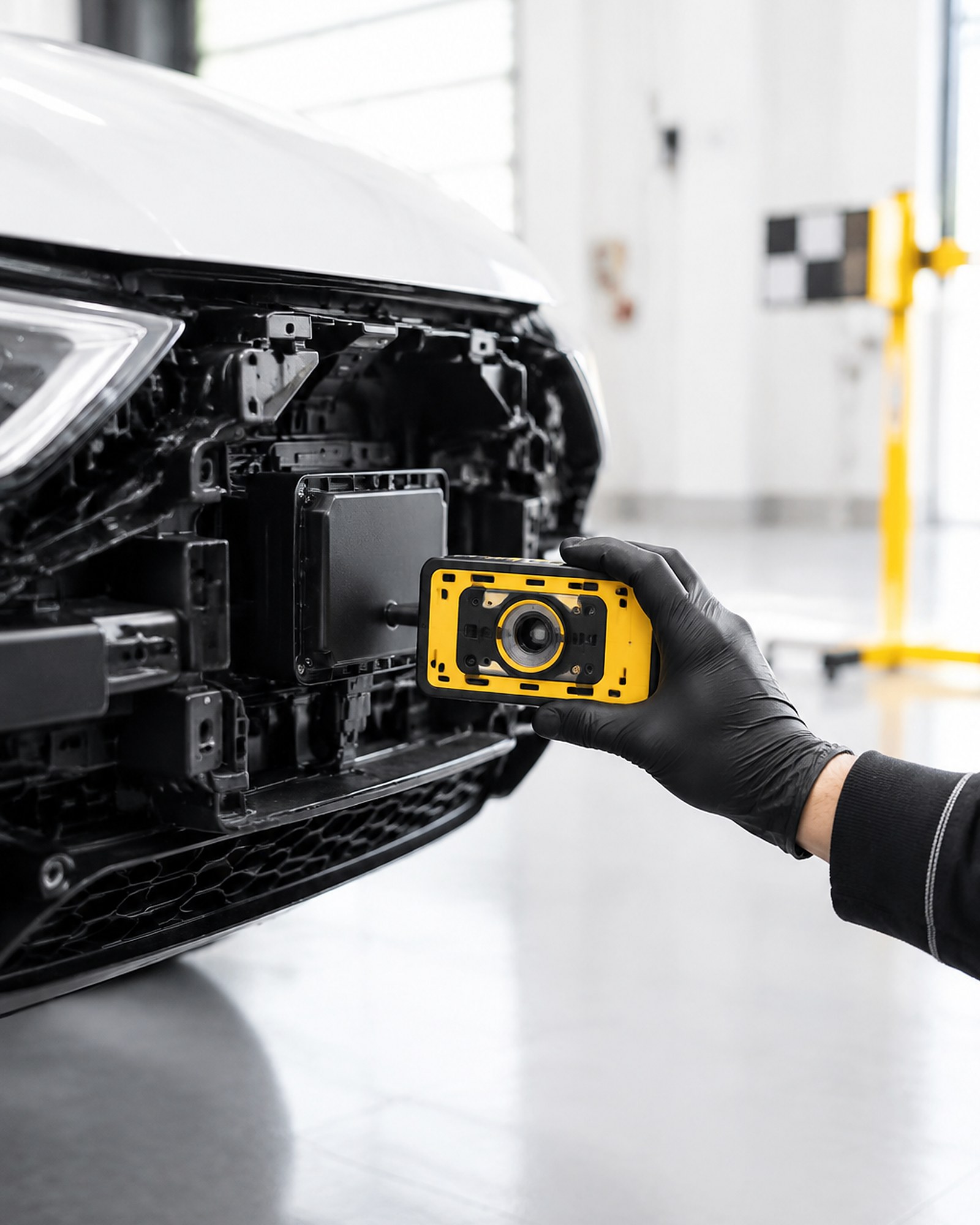 Radarsensor im Stoßfänger wird mit dem Diagnosegerät eingemessen – Carparatur in Brunn am Gebirge